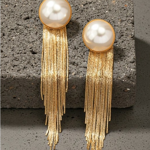 Gold Pearl Fringe Earrings - Picture 4 of 6